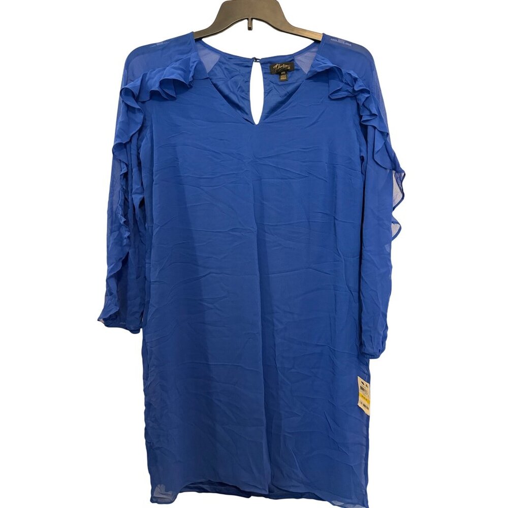 Thalia Sodi Blue Ruffled Sheer Sleeve Womens Dress Medium Polyester Made In Viet